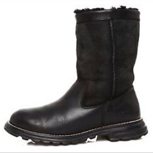 UGG Brooks Leather Shearling Short Boot Mid Calf Foldable Booties